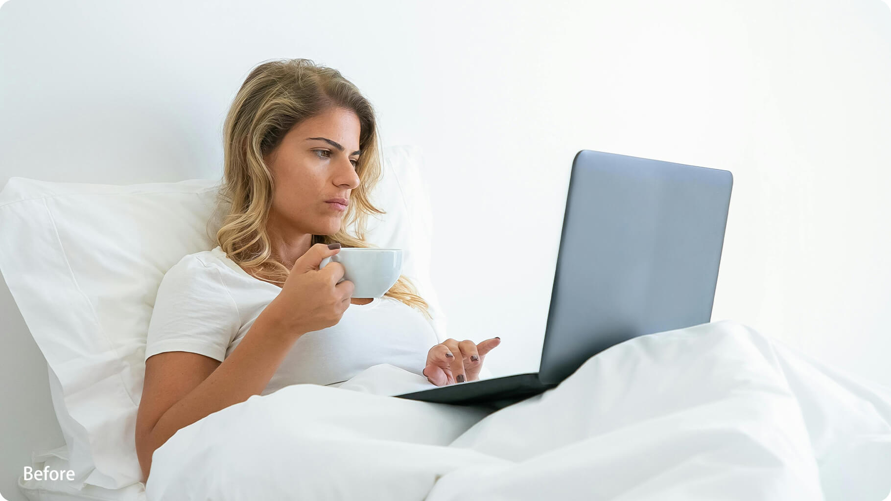 Before Wearing Orange Lens Glasses Exposed to harsh blue light from digital screens, causing eye strain and discomfort when working at night