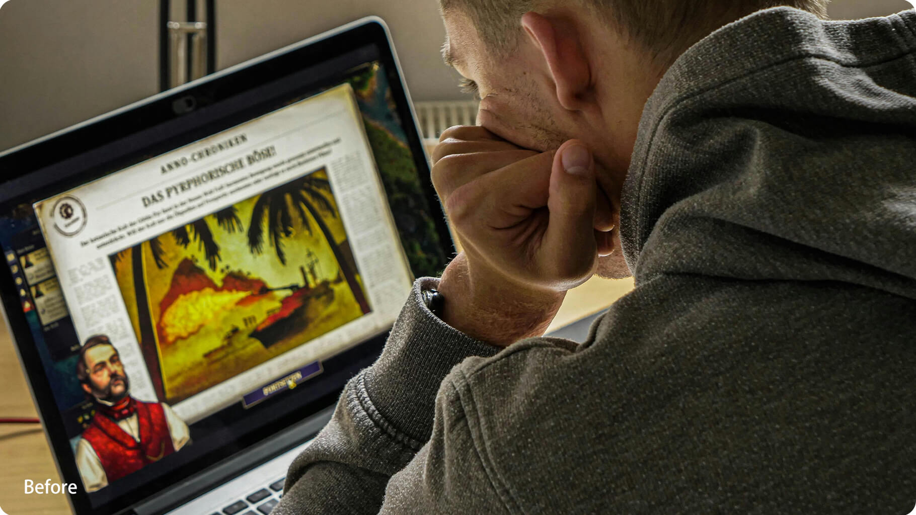 Before Wearing Transparent Lens Glasses Exposed to blue light from digital screens, causing eye strain during using laptop for gaming