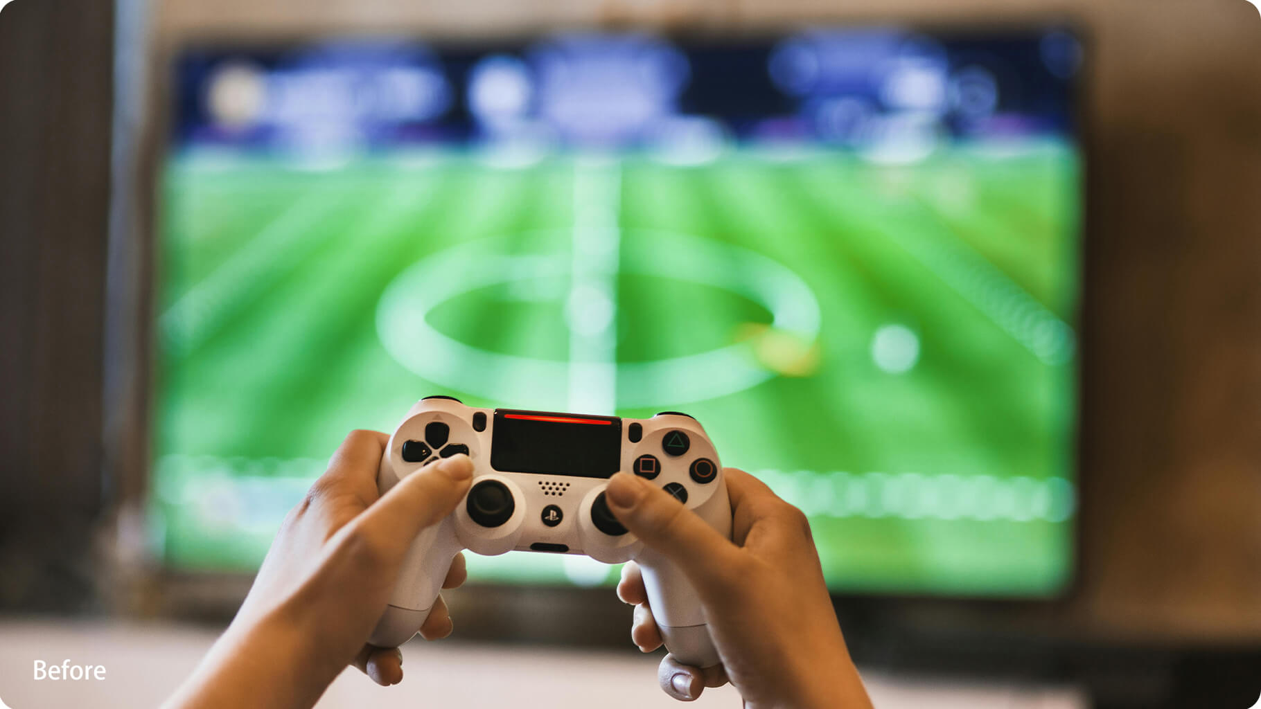 Before Wearing Transparent Lens Glasses Exposed to blue light from digital screens, causing eye strain during video games