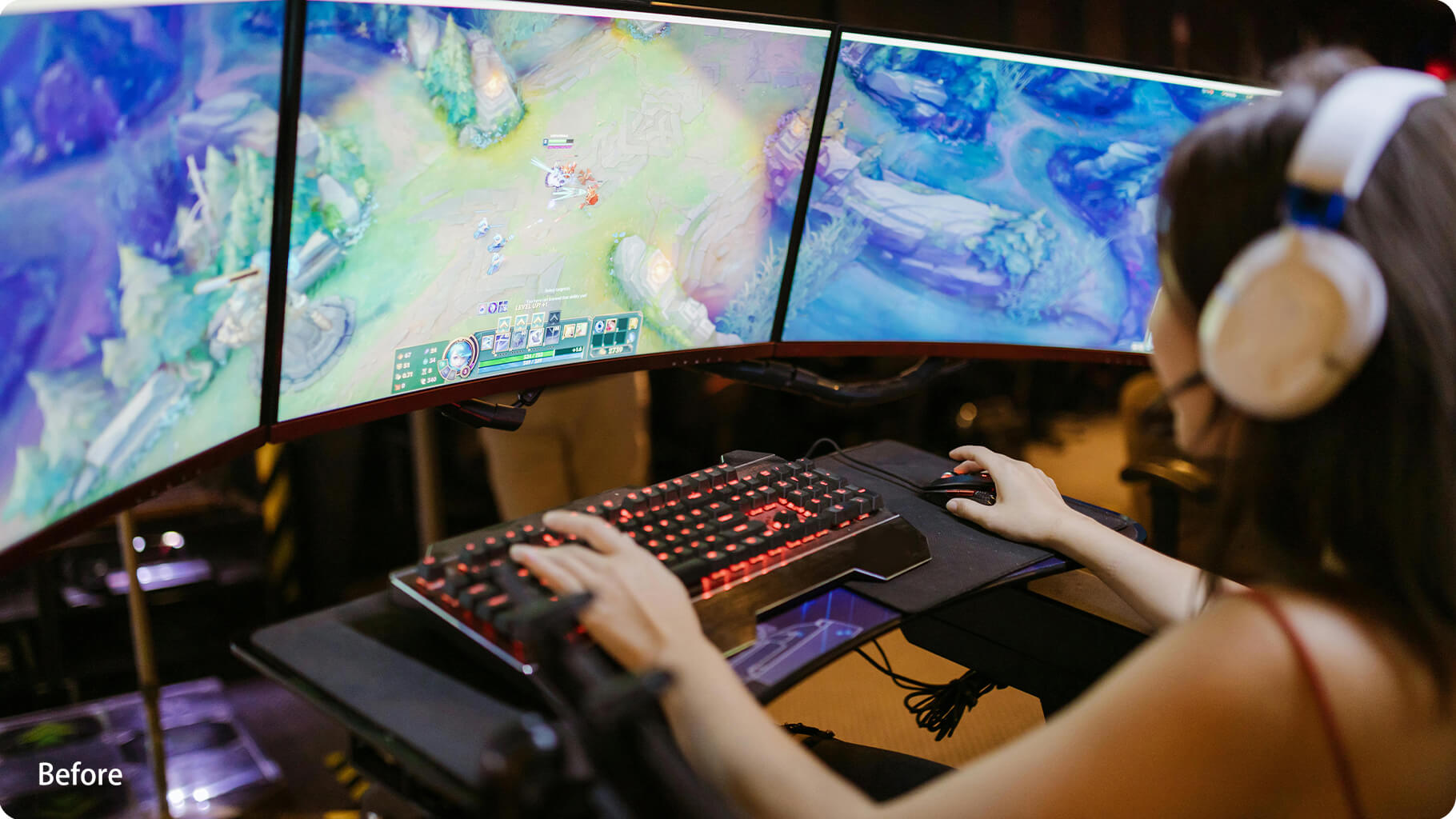 Before Wearing Transparent Lens Glasses Exposed to blue light from digital screens, causing eye strain when playing video games