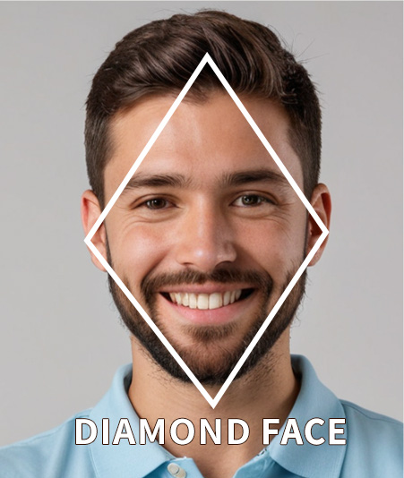 Diamond face best fit in Cat Eye, Square, Oval, Oversized frame, avoid Aviator, Geometric frame