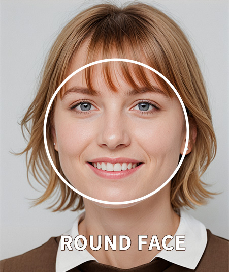 Round face best fit in rectangle, wayfarer, geometric, browline frame, avoid round and oval frame