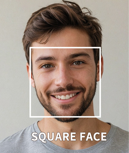 Square face best fit in Round, Oval, Cat Eye, Browline frame, avoid Rectangle, Square, Geometric frame