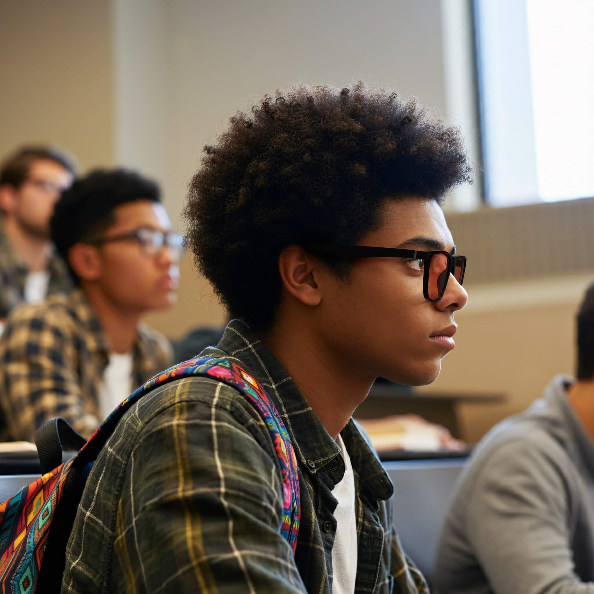 a young man is on class with rose relief square migraine glasses