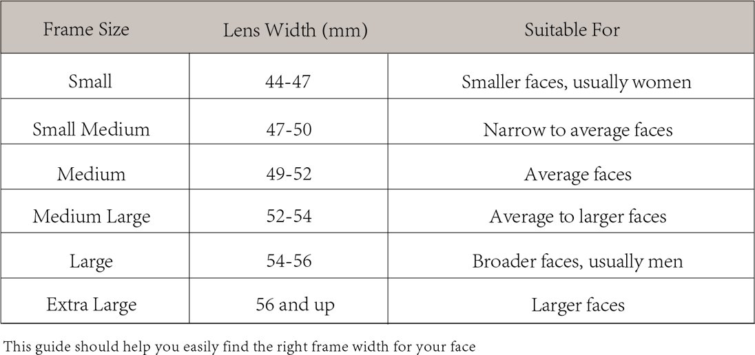 gloojo Frame Size Guide Chart