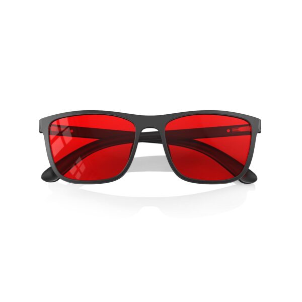 A Folded front view of Gloojo Night Ease Wayfarer Red Lens Glasses for sleep-black