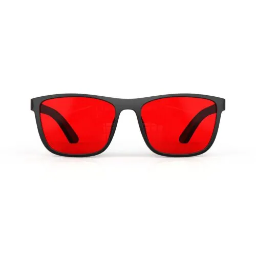 A Front view of Gloojo Night Ease Wayfarer Red Lens Glasses for sleep-black