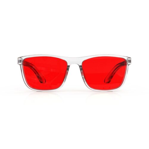 A Front view of Gloojo Night Ease Wayfarer Red Lens Glasses for sleep-clear