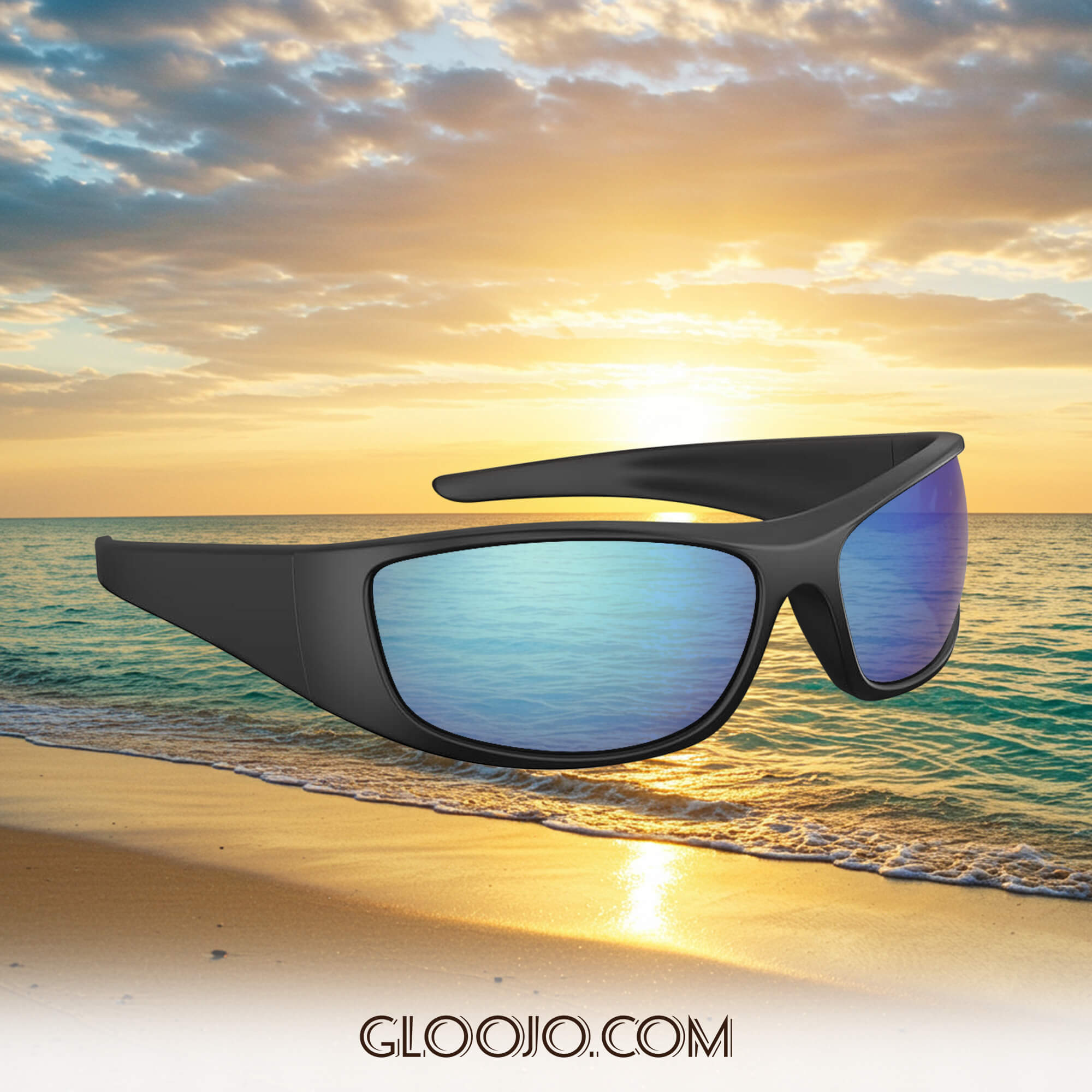 Gloojo Shade Master Blue Mirrored Wrap Around Sunglasses can be wearing on the seaside for blocking strong sunlight