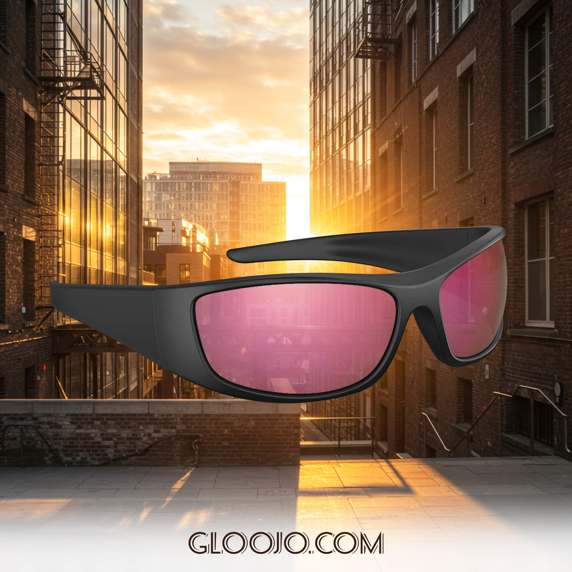 Gloojo Shade Master Pink Mirrored Wrap Around Sunglasses can be wearing during the sunset