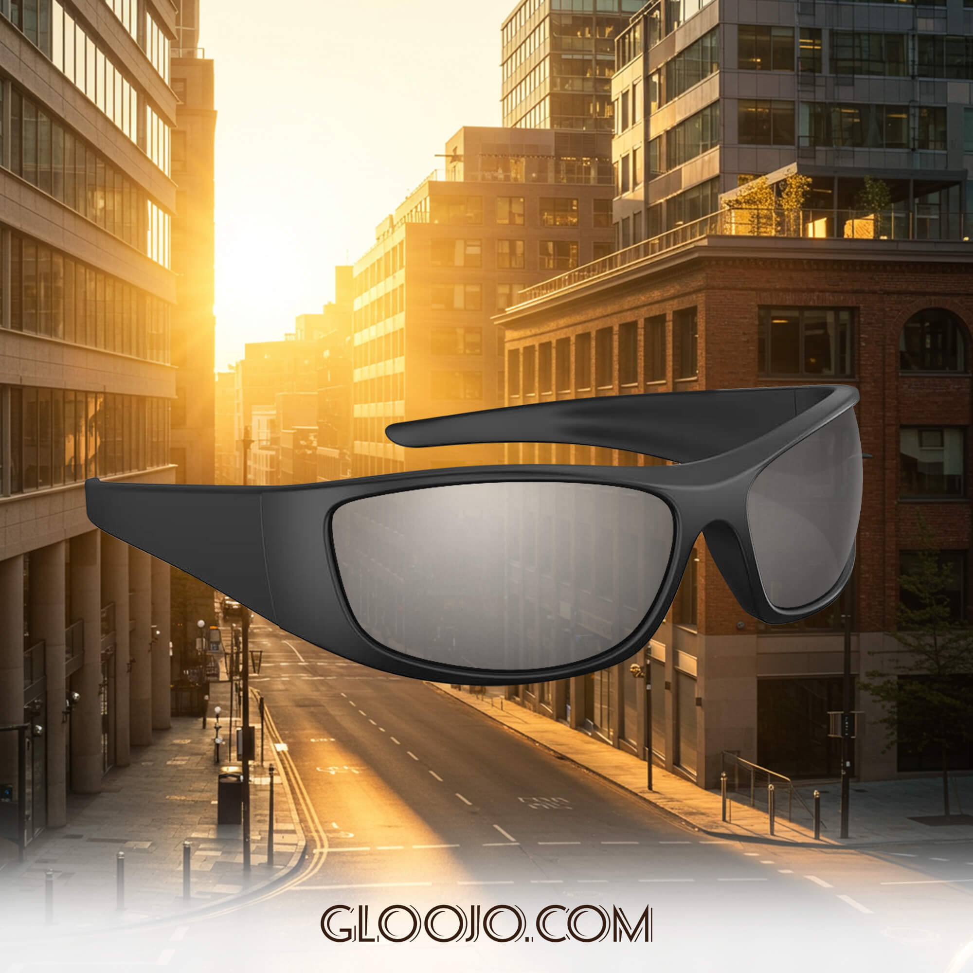 Gloojo Shade Master Silver Mirrored Wrap Around Sunglasses Suitable for Sunny day in the city with strong sunlight and reflections on the glass