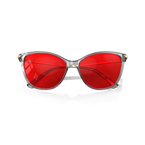 A Folded front view of Gloojo Night Ease Cat Eye Red Lens Glasses for Sleep-Grey Gold Frame