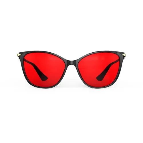 A Front view of Gloojo Night Ease Cat Eye Red Lens Glasses for Sleep-Black Gold Frame A Front view of Gloojo Night Ease Cat Eye Red Lens Glasses for Sleep-Black Gold Frame
