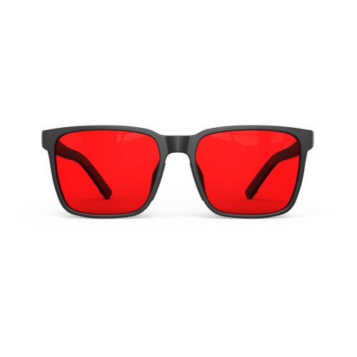 A Front view of Gloojo Night Ease Square Red Lens Glasses for Sleep-Black Frame A Front view of Gloojo Night Ease Square Red Lens Glasses for Sleep-Black Frame