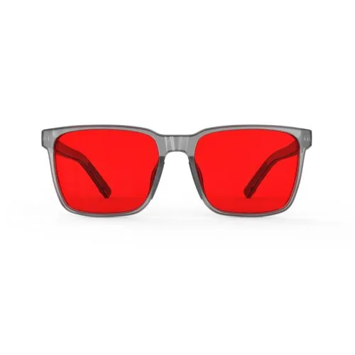 A Front view of Gloojo Night Ease Square Red Lens Glasses for Sleep-Grey Frame