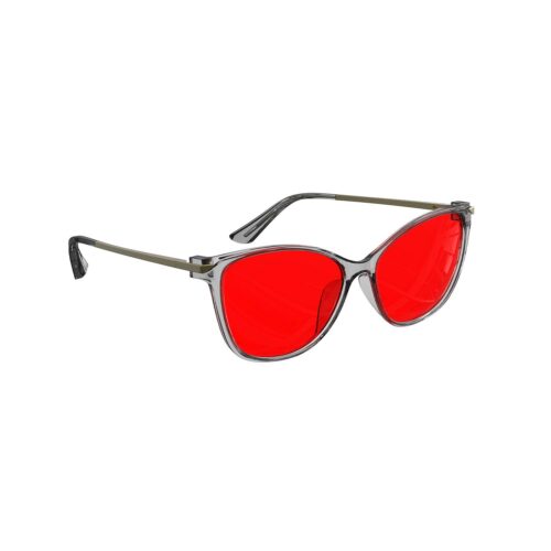 A Right side view of Gloojo Night Ease Cat Eye Red Lens Glasses for Sleep-Grey Gold Frame