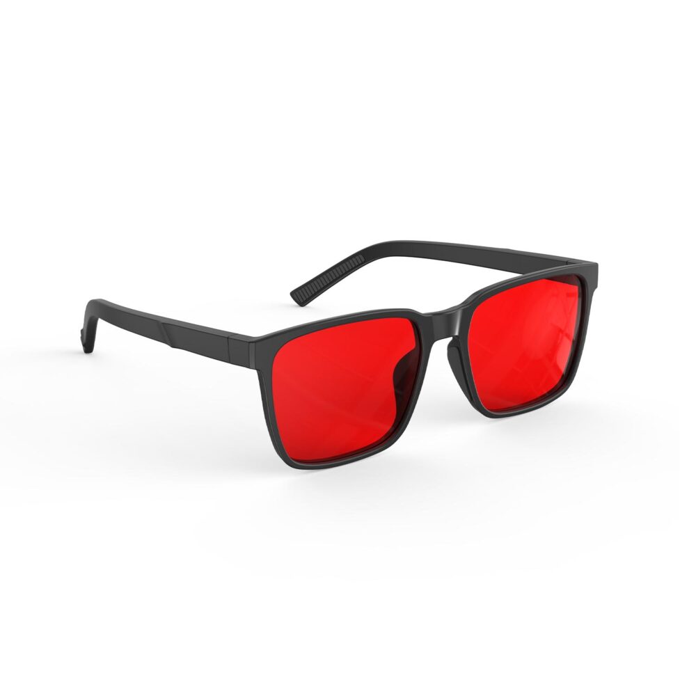 A Right side view of Gloojo Night Ease Square Red Lens Glasses for Sleep-Black Frame A Right side view of Gloojo Night Ease Square Red Lens Glasses for Sleep-Black Frame