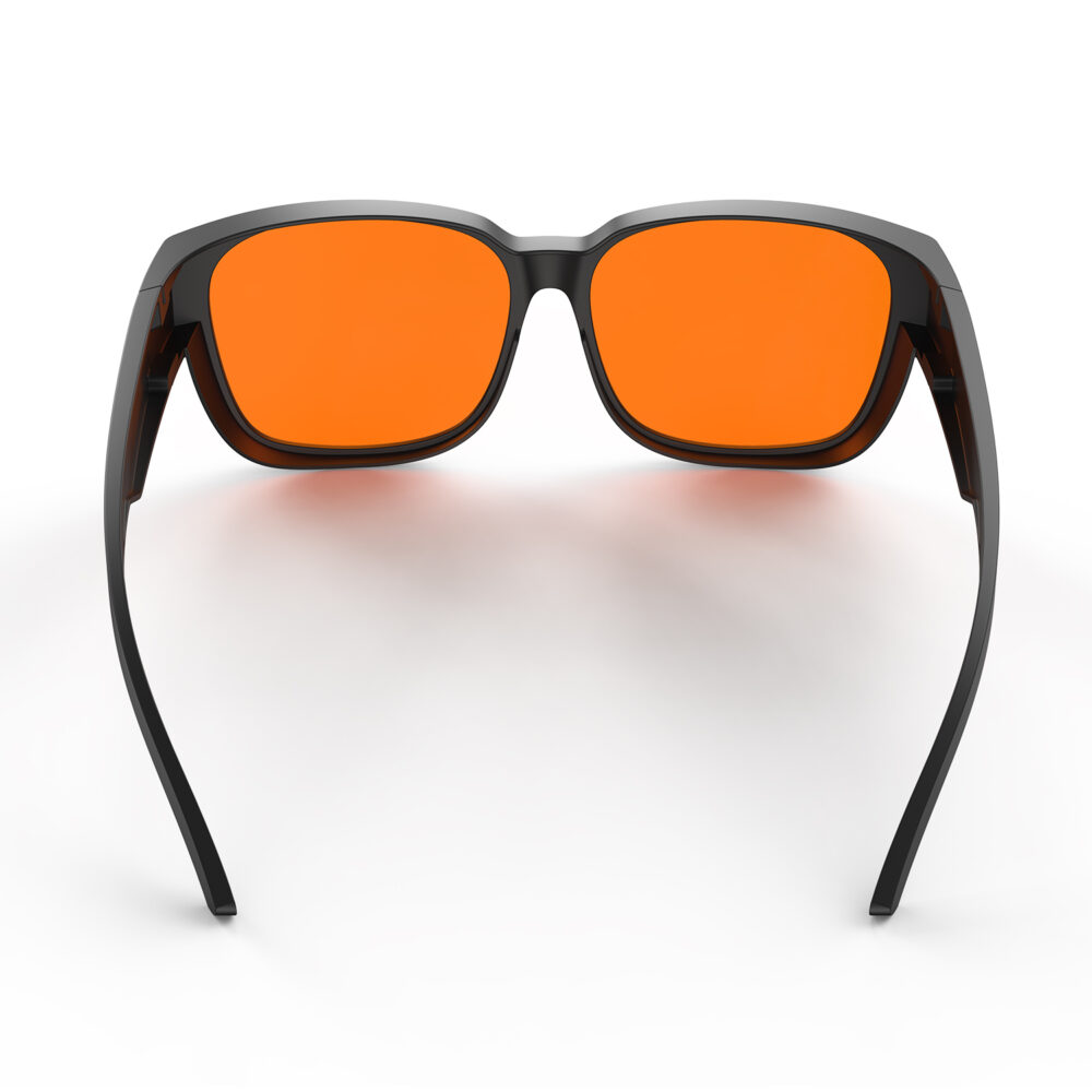 A Back view of Gloojo Night Ease Large Square Fitover Orange Sleep Glasses-black