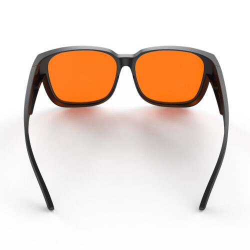 A Back view of Gloojo Night Ease Large Square Fitover Orange Sleep Glasses-black