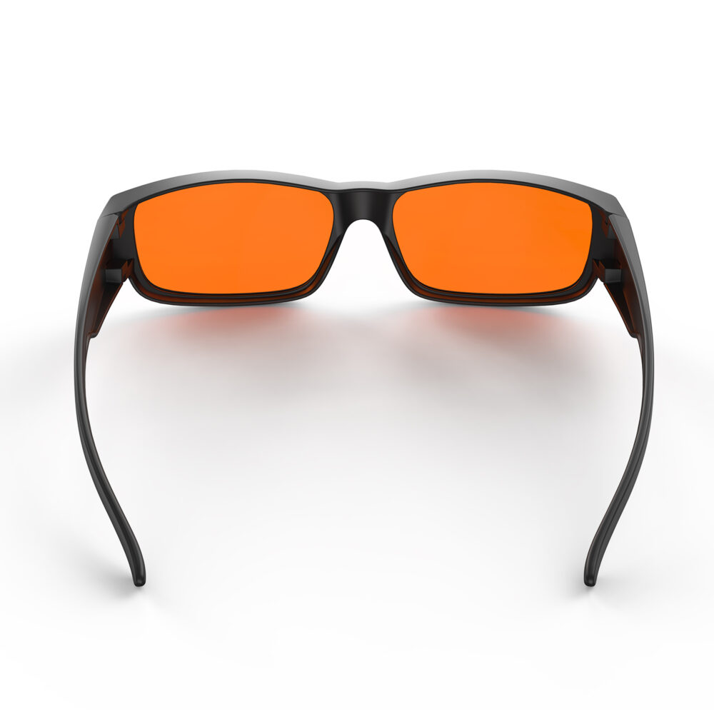 A Back view of Gloojo Night Ease Rectangular Fitover Orange Sleep Glasses-black