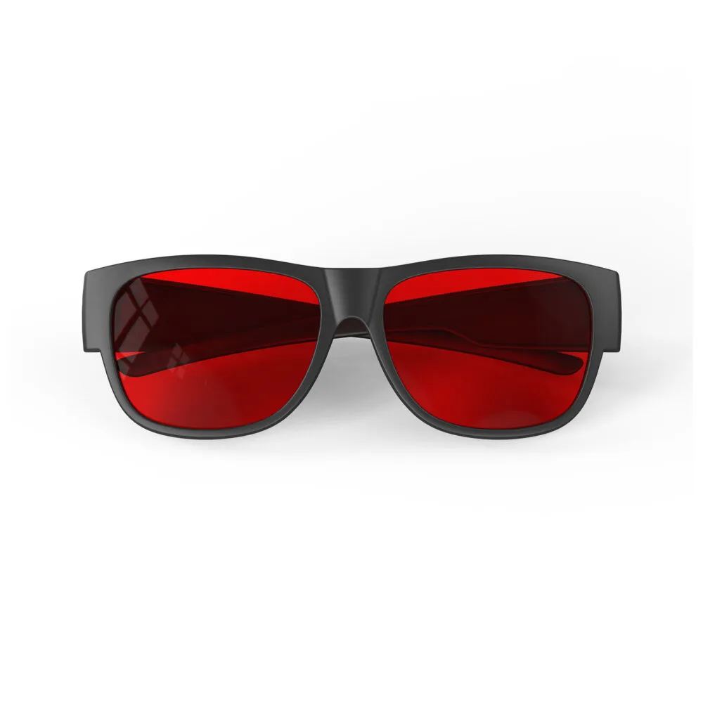 A Folded front view of Gloojo Night Ease Square Fitover Red lens sleep glasses - Black