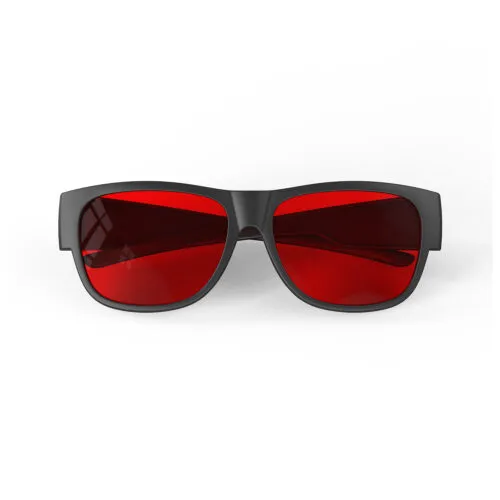 A Folded front view of Gloojo Night Ease Square Fitover Red lens sleep glasses - Black