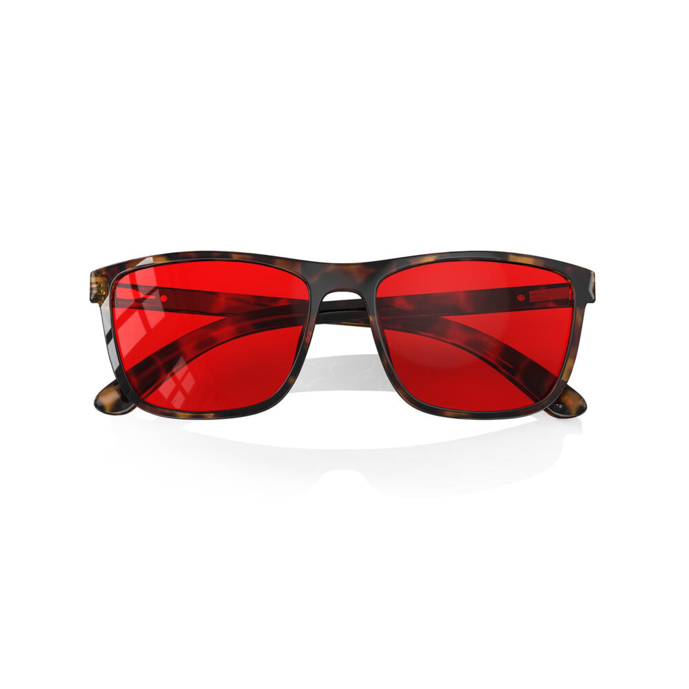 A Folded front view of Gloojo Night Ease Wayfarer Red Lens Glasses for sleep-Tortoiseshell