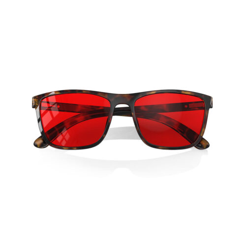 A Folded front view of Gloojo Night Ease Wayfarer Red Lens Glasses for sleep-Tortoiseshell