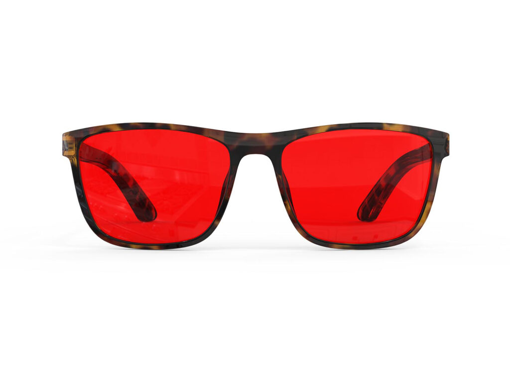 A Front view of Gloojo Night Ease Wayfarer Red Lens Glasses for sleep-Tortoiseshell