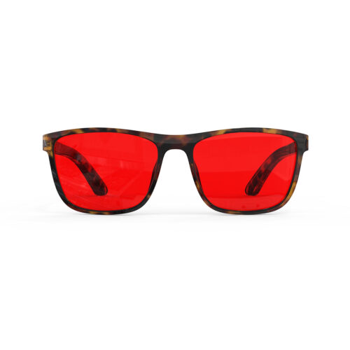 A Front view of Gloojo Night Ease Wayfarer Red Lens Glasses for sleep-Tortoiseshell