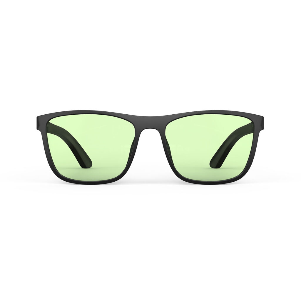 A Front view of Gloojo Sun Boost Wayfarer Green Lens Screen Glasses – Black
