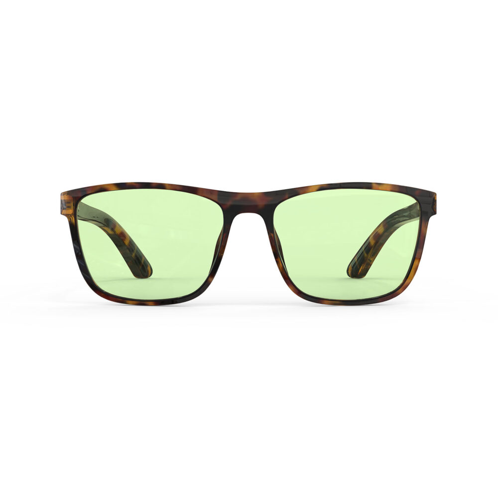 A Front view of Gloojo Sun Boost Wayfarer Green Lens Screen Glasses – Tortoiseshell