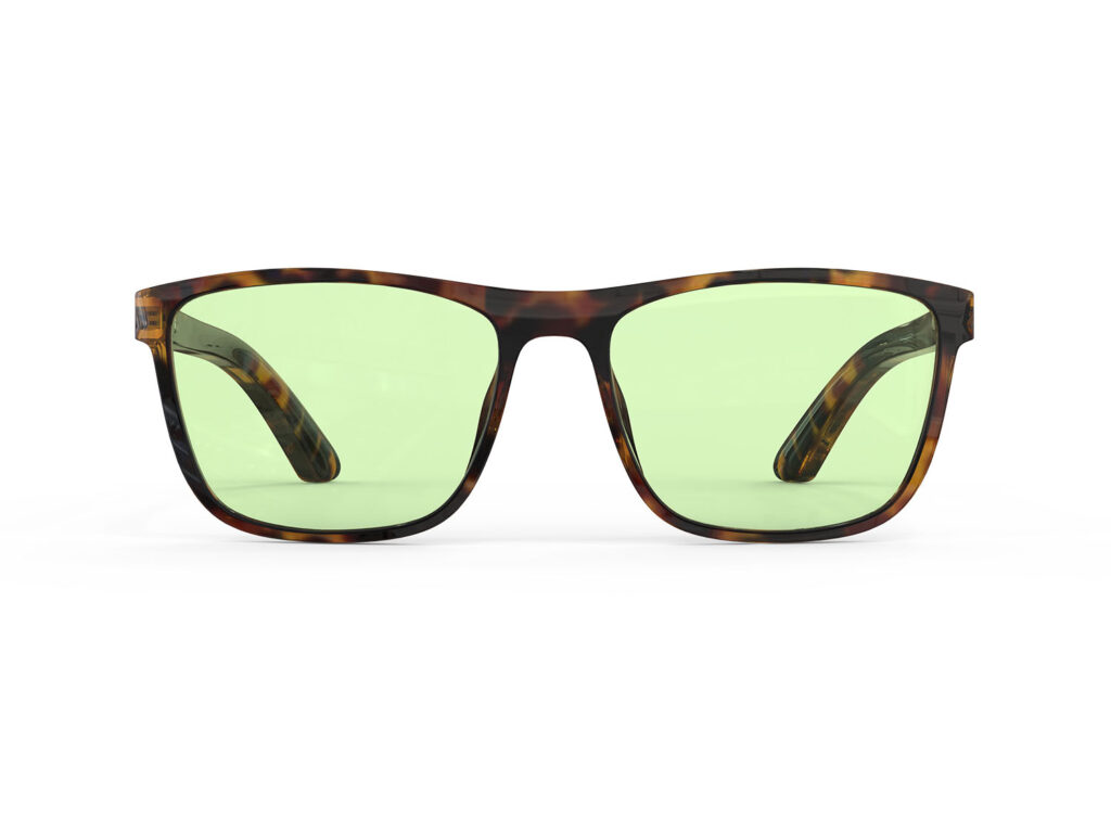 A Front view of Gloojo Sun Boost Wayfarer Green Lens Screen Glasses – Tortoiseshell A Front view of Gloojo Sun Boost Wayfarer Green Lens Screen Glasses – Tortoiseshell