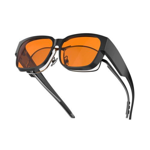 A Left Side view of Gloojo Night Ease Large Square Fitover Orange Sleep Glasses-black
