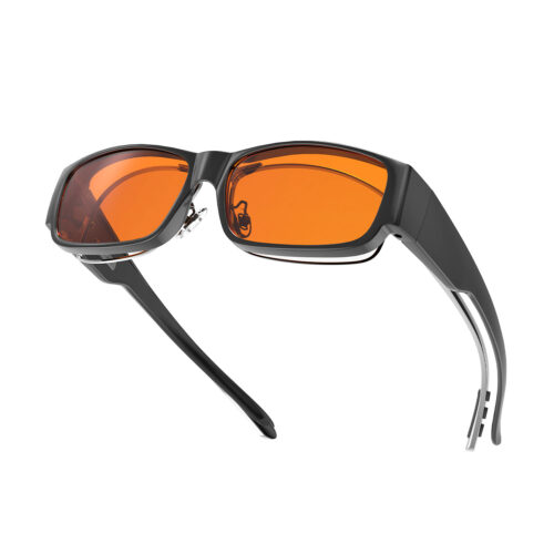 A Left Side view of Gloojo Night Ease Rectangular Fitover Orange Sleep Glasses-black