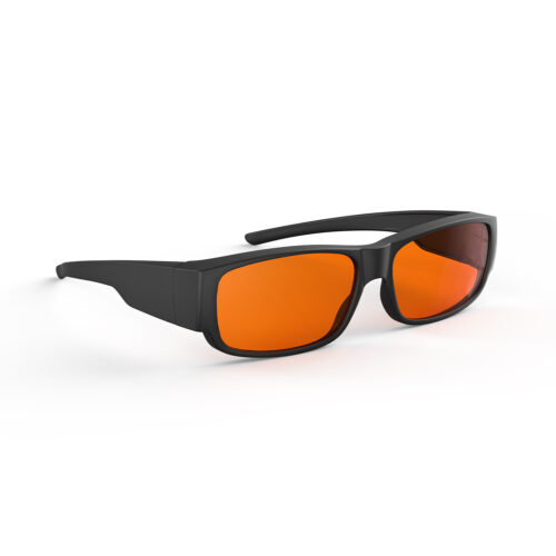 A Right Side view of Gloojo Night Ease Rectangular Fitover Orange Sleep Glasses-black