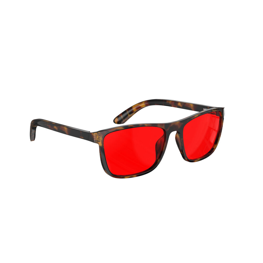 A Right side view of Gloojo Night Ease Wayfarer Red Lens Glasses for sleep-Tortoiseshell