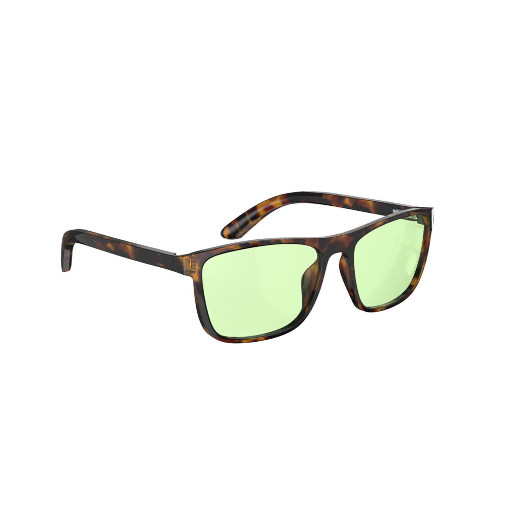 A Right side view of Gloojo Sun Boost Wayfarer Green Lens Screen Glasses – Tortoiseshell