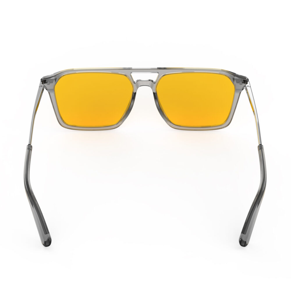 A Back view of Gloojo AmberShield Amber Lens Square Aviator Light Sensitivity Glasses – Grey Gunmetal A Back view of Gloojo AmberShield Amber Lens Square Aviator Light Sensitivity Glasses – Grey Gunmetal