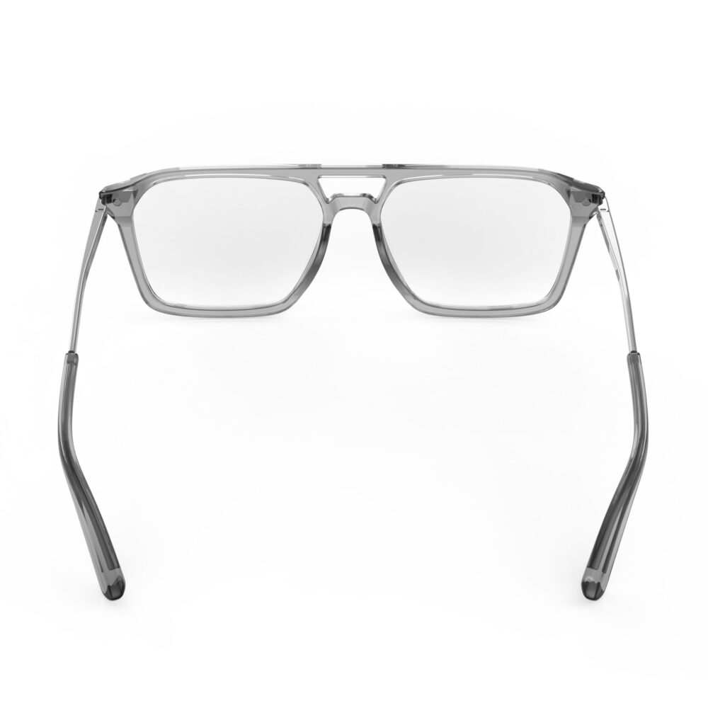 A Back view of Gloojo Clear Pro Transparent Lens Square Aviator Computer and Gaming Glasses – Grey Gunmetal A Back view of Gloojo Clear Pro Transparent Lens Square Aviator Computer and Gaming Glasses – Grey Gunmetal