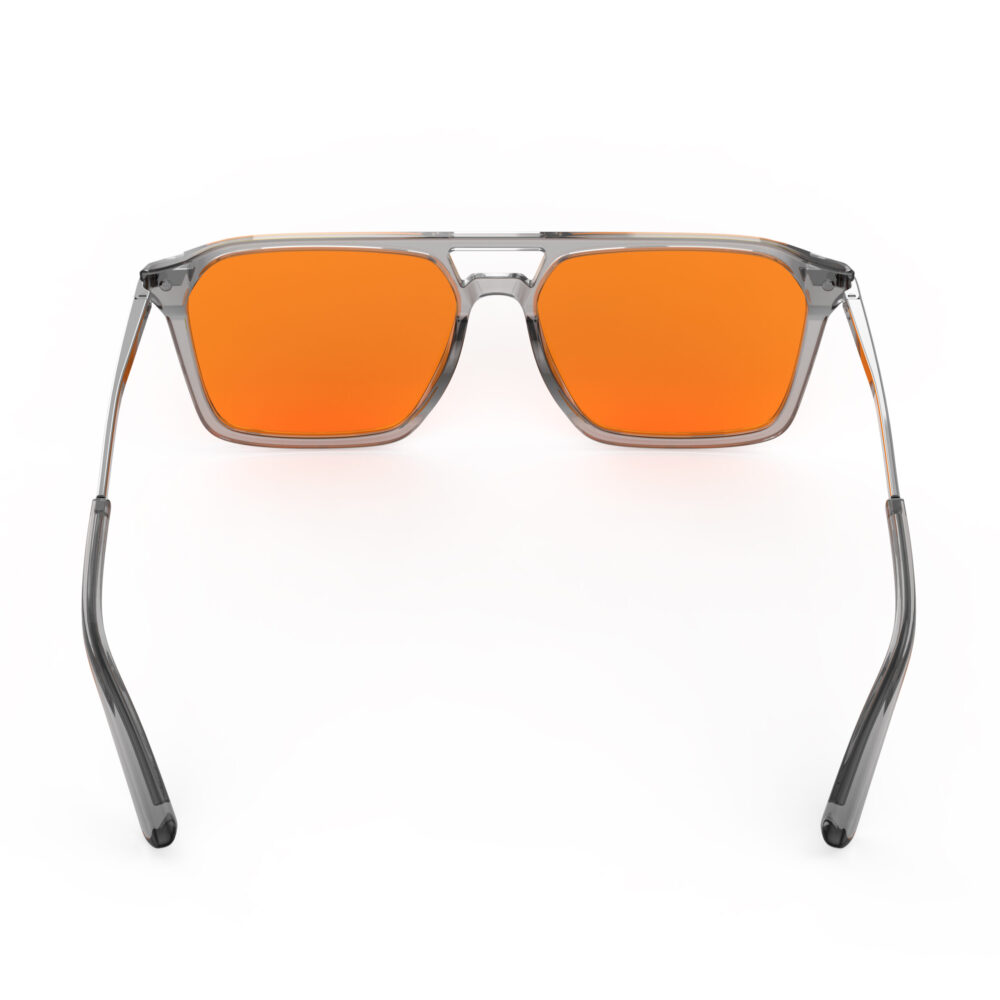 A Back view of Gloojo Night Ease Orange Lens Square Aviator Sleep Glasses – Grey Gunmetal
