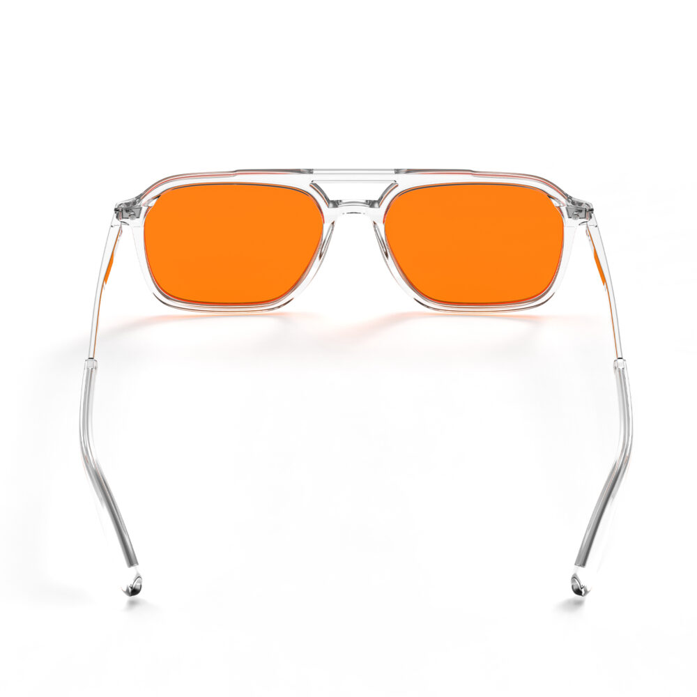 A Back view of Gloojo Night Ease Oval Aviator Orange Lens Glasses for Night-Clear Silver
