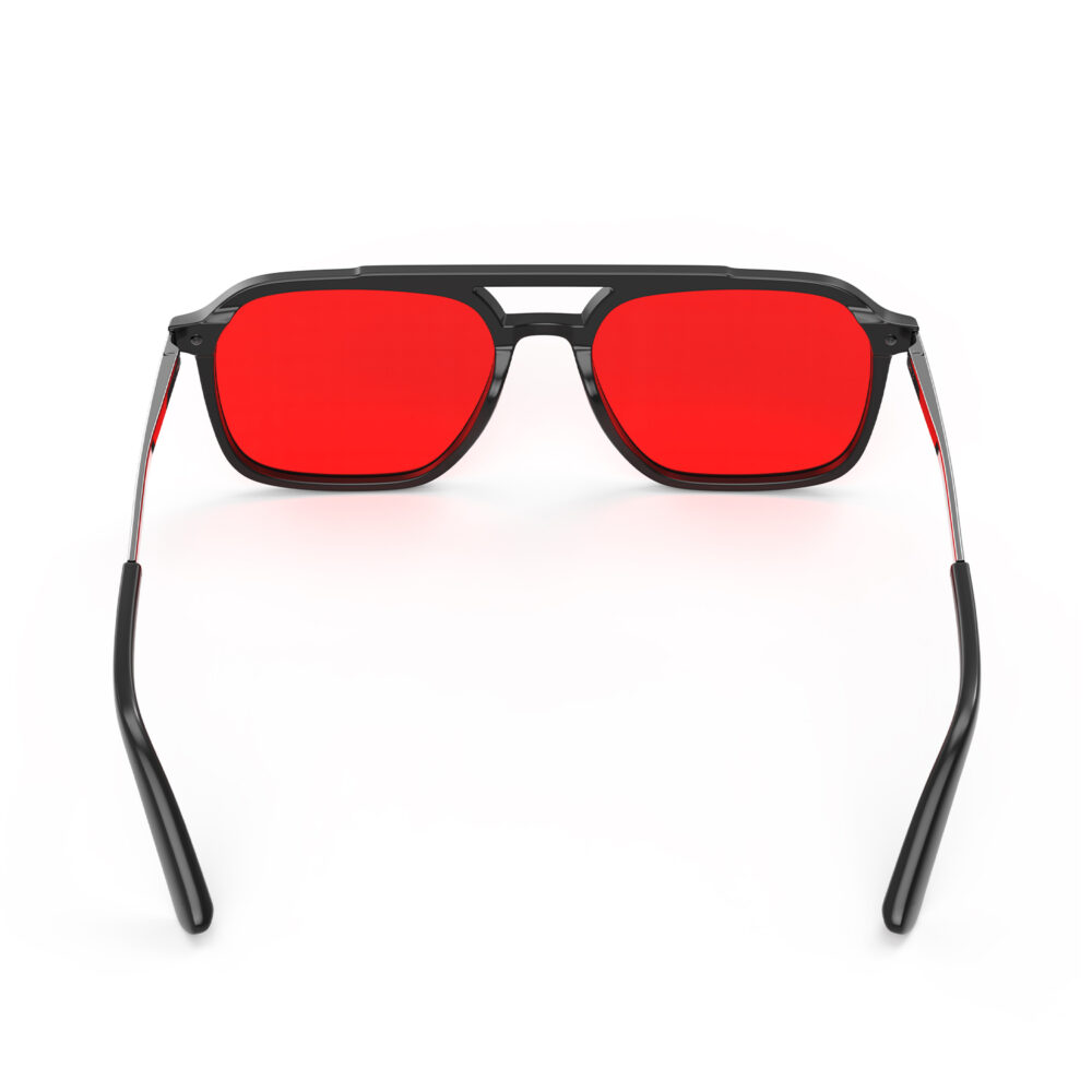 A Back view of Gloojo Night Ease Oval Aviator Red Lens Glasses for Night-Black Gunmetal