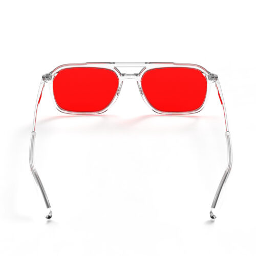 A Back view of Gloojo Night Ease Oval Aviator Red Lens Glasses for Night-Clear Silver