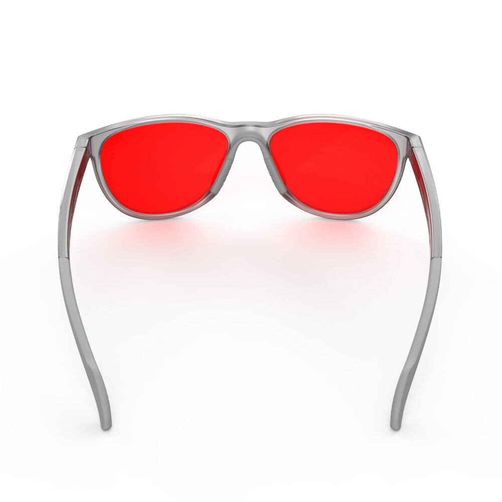 A Back view of Gloojo Night Ease Oval Red Colored Glasses for sleep - Grey