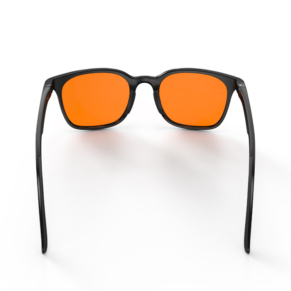 A Back view of Gloojo Night Ease Rounded Square Orange lens glasses for sleep - Black