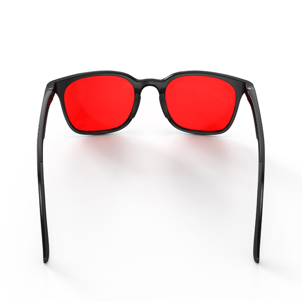 A Back view of Gloojo Night Ease Rounded Square Red Tinted Glasses for sleep - Black