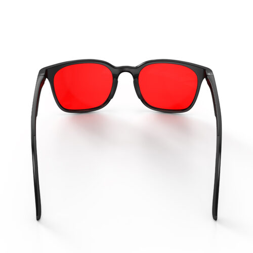 A Back view of Gloojo Night Ease Rounded Square Red Tinted Glasses for sleep - Black