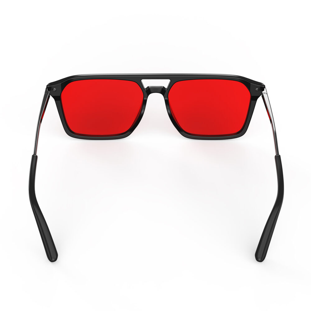 A Back view of Gloojo Night Ease Square Aviator Red Lens Glasses for Night-Black Gunmetal