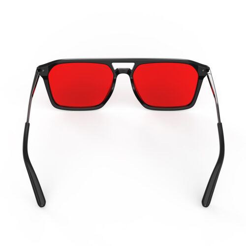 A Back view of Gloojo Night Ease Square Aviator Red Lens Glasses for Night-Black Gunmetal